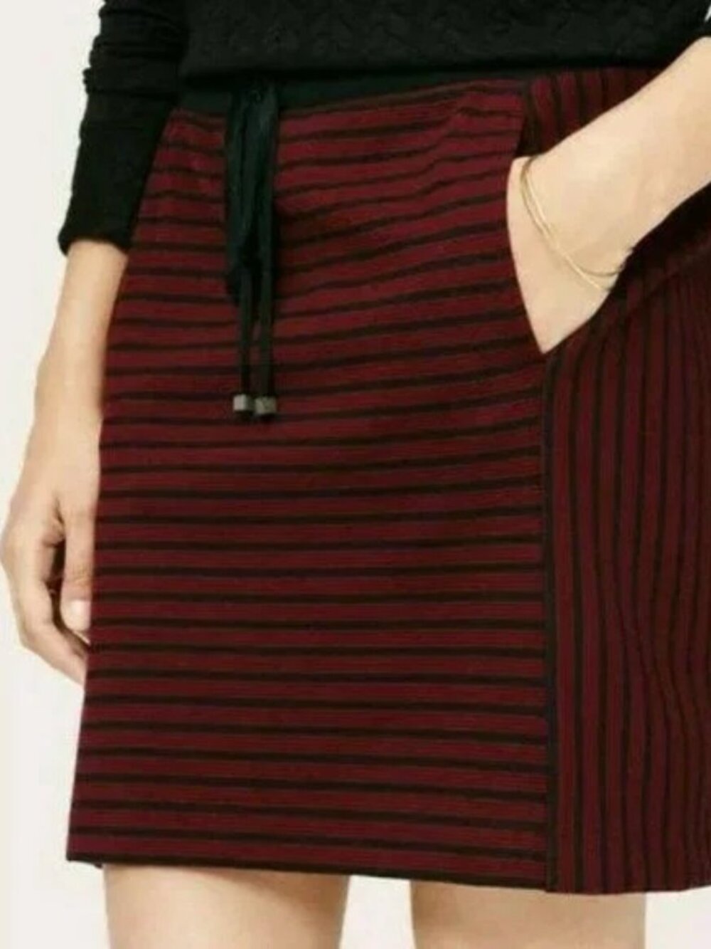 Lou & Grey Burgundy and Black Striped Mini Skirt - Size SMALL